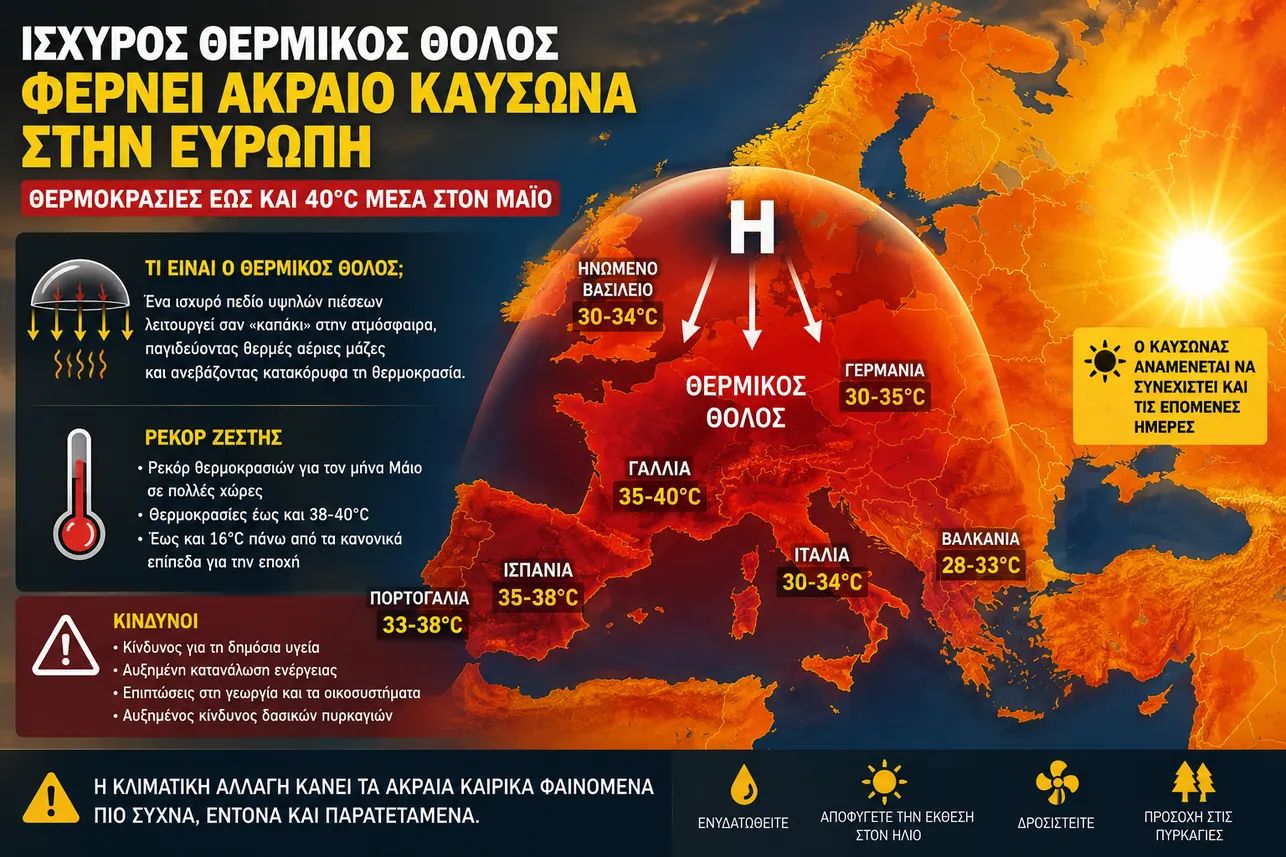 Ισχυρός θερμικός θόλος "φλέγει" την Ευρώπη 