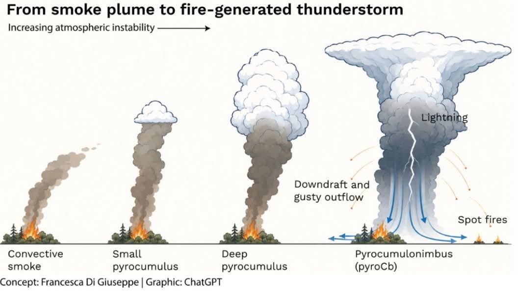 Σχηματισμός Pyrocumulonimbus από μεγάλη πυρκαγιά 