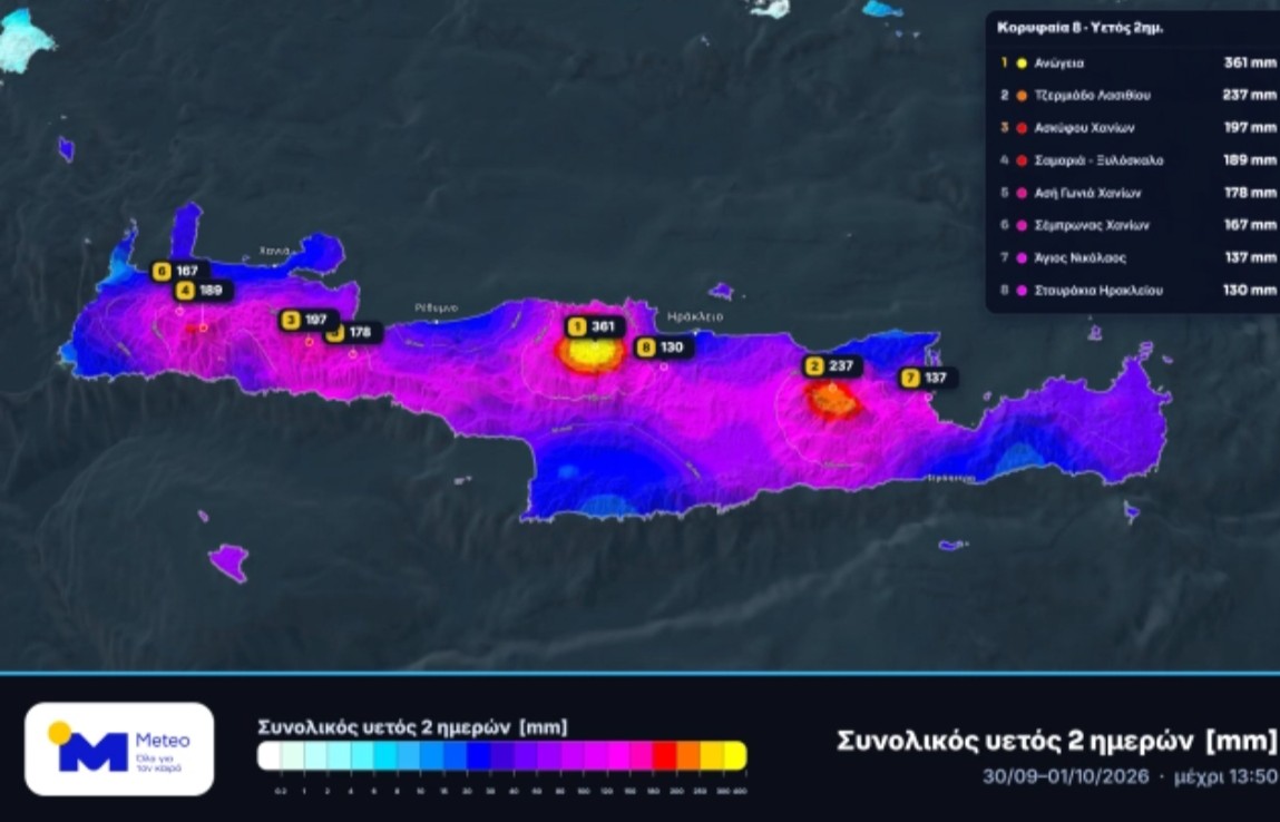 Πάνω από 360 χιλιοστά βροχής σε δύο ημέρες στην Κρήτη: Ένας νεκρός, πλημμύρες και νέο κύμα κακοκαιρίας από σήμερα Παρασκευή