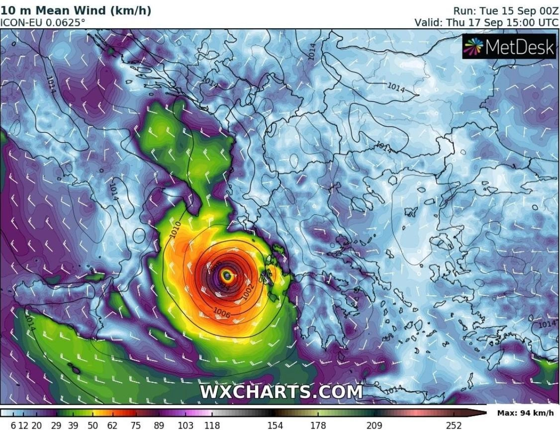Επιδείνωση με τοπικές καταιγίδες αύριο Πέμπτη 17-09-20 / Νεότερα στοιχεία σχετικά με τον μεσογειακό κυκλώνα