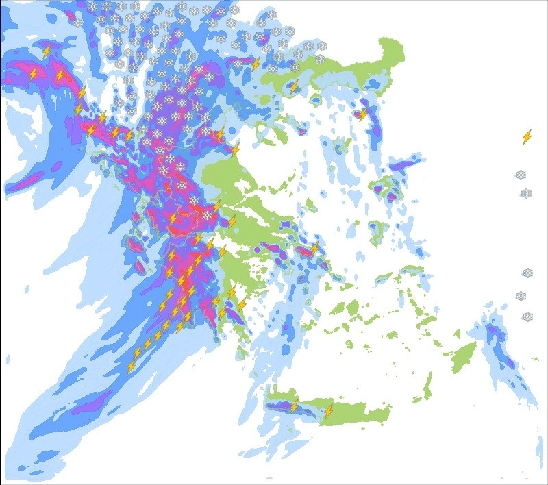 Πρόγνωση καιρού εβδομάδας : Ισχυρές βροχές και καταιγίδες στα πεδινά - Πυκνές χιονοπτώσεις στα ορεινά από το Σαββατοκύριακο.