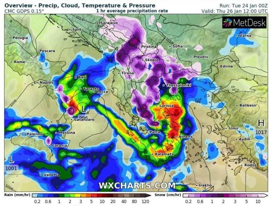 Ισχυρή κακοκαιρία στη χώρα μας με βροχές, καταιγίδες και πυκνές χιονοπτώσεις ακόμα και σε χαμηλότερα υψόμετρα