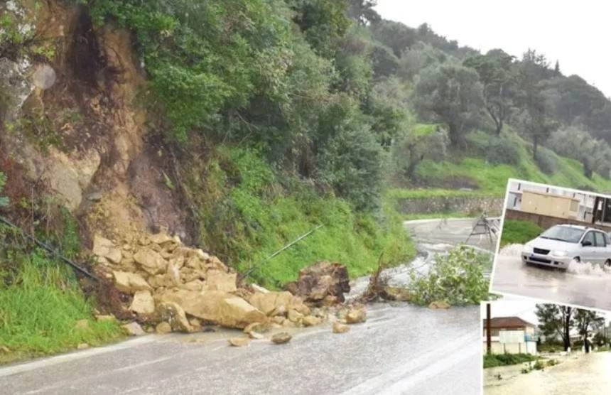 Ζάκυνθος : Πλημμύρες και κατολισθήσεις από τις ισχυρές βροχοπτώσεις - Κλειστοί πολλοί δρόμοι στο νησί