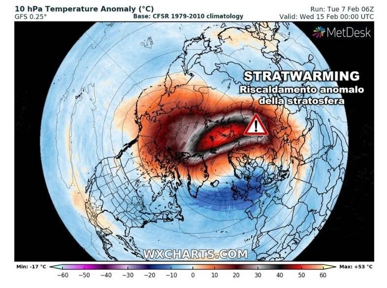 Ιταλοί Μετεωρολόγοι : Αιφνίδια Στρατοσφαιρική Θέρμανση θα προκαλέσει νέο κύμα ψύχους στην Ευρώπη στα τέλη Φεβρουαρίου