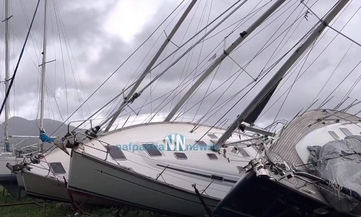 Ανεμοστρόβιλος έπληξε χθες την Ναύπακτο προκαλώντας σοβαρές ζημιές στην πλατεία του λιμανιού