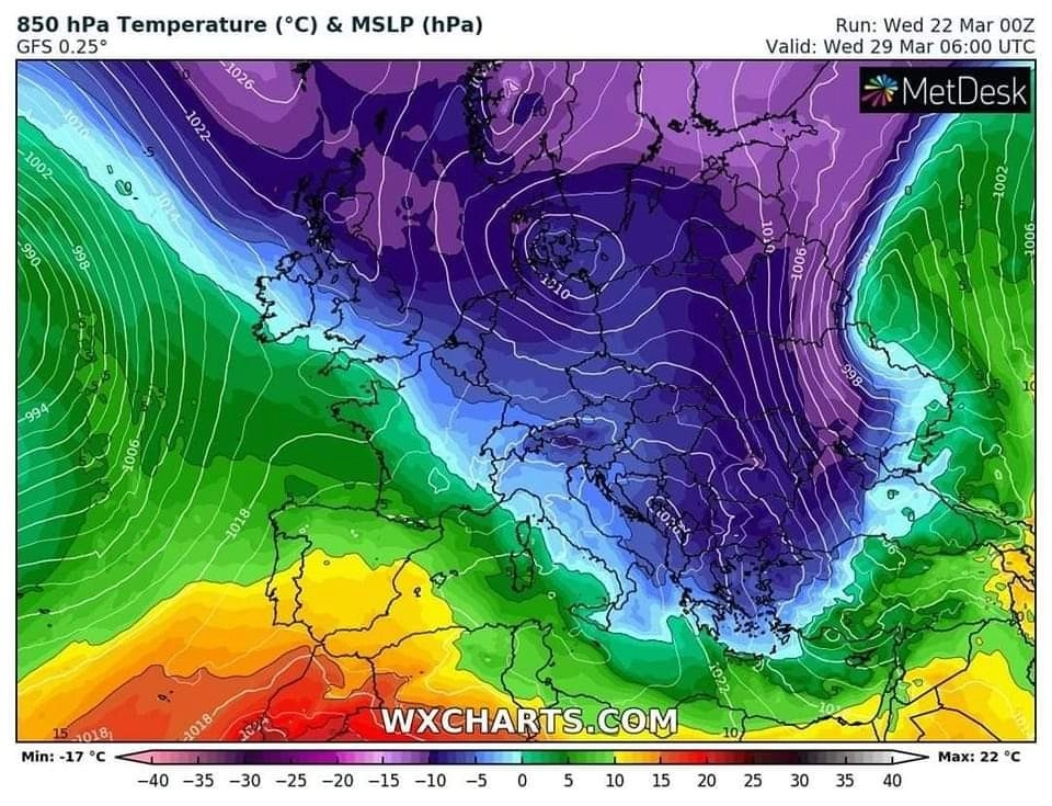 Ψυχρές αέριες μάζες θα επηρεάσουν μεγάλο μέρος της Ευρώπης την επόμενη εβδομάδα : Στο επίκεντρο Ιταλία, Ελλάδα και Βαλκάνια