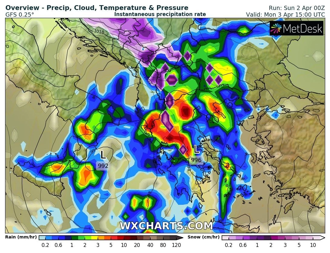 Πρόγνωση καιρού εβδομάδας : Κακοκαιρία με τοπικά ισχυρές βροχές, πιθανές χαλαζοπτώσεις και με χιονοπτώσεις στα ορεινά
