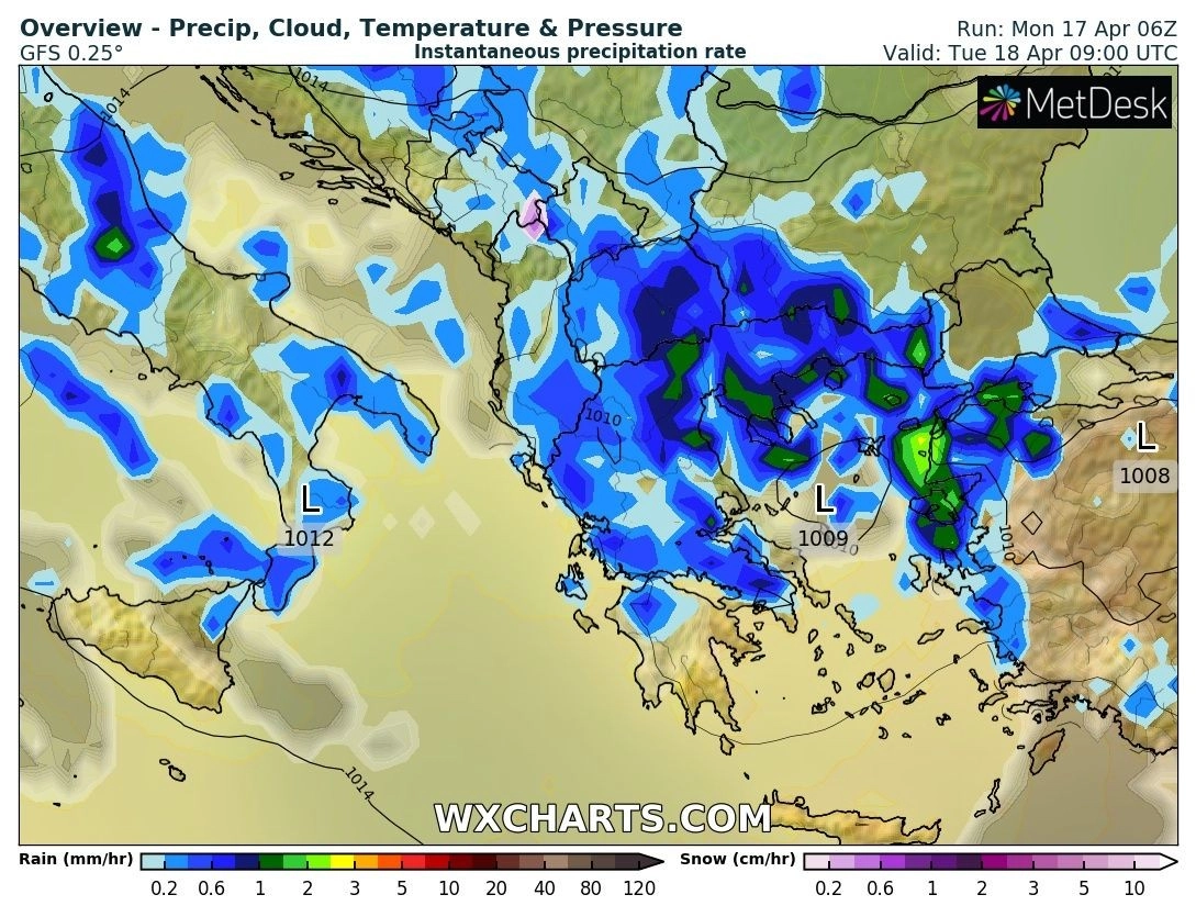 Πρόγνωση καιρού εβδομάδας : Με τοπικές βροχές και καταιγίδες στο μεγαλύτερο μέρος της χώρας έως και το Σάββατο
