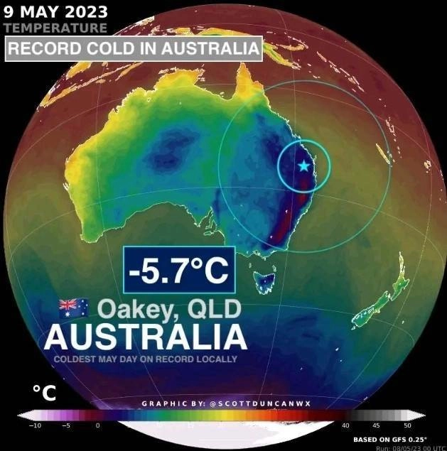 Αυστραλία : Ρεκόρ ελάχιστης θερμοκρασίας όλων των εποχών για τον μήνα Μάιο αν και ακόμα είναι φθινόπωρο στο Νότιο Ημισφαίριο