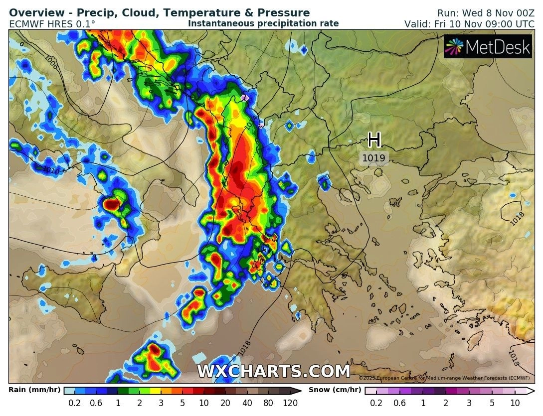 Πρόγνωση καιρού εβδομάδας : Βροχές και καταιγίδες κατά τόπους ισχυρές αναμένονται την Παρασκευή και το Σαβ/κο στην χώρα μας