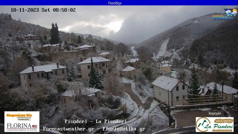 Δείτε Live εικόνα από τις χιονισμένες κάμερες του Forecatweather σε Πισοδέρι και Νυμφαίο Φλώρινας.