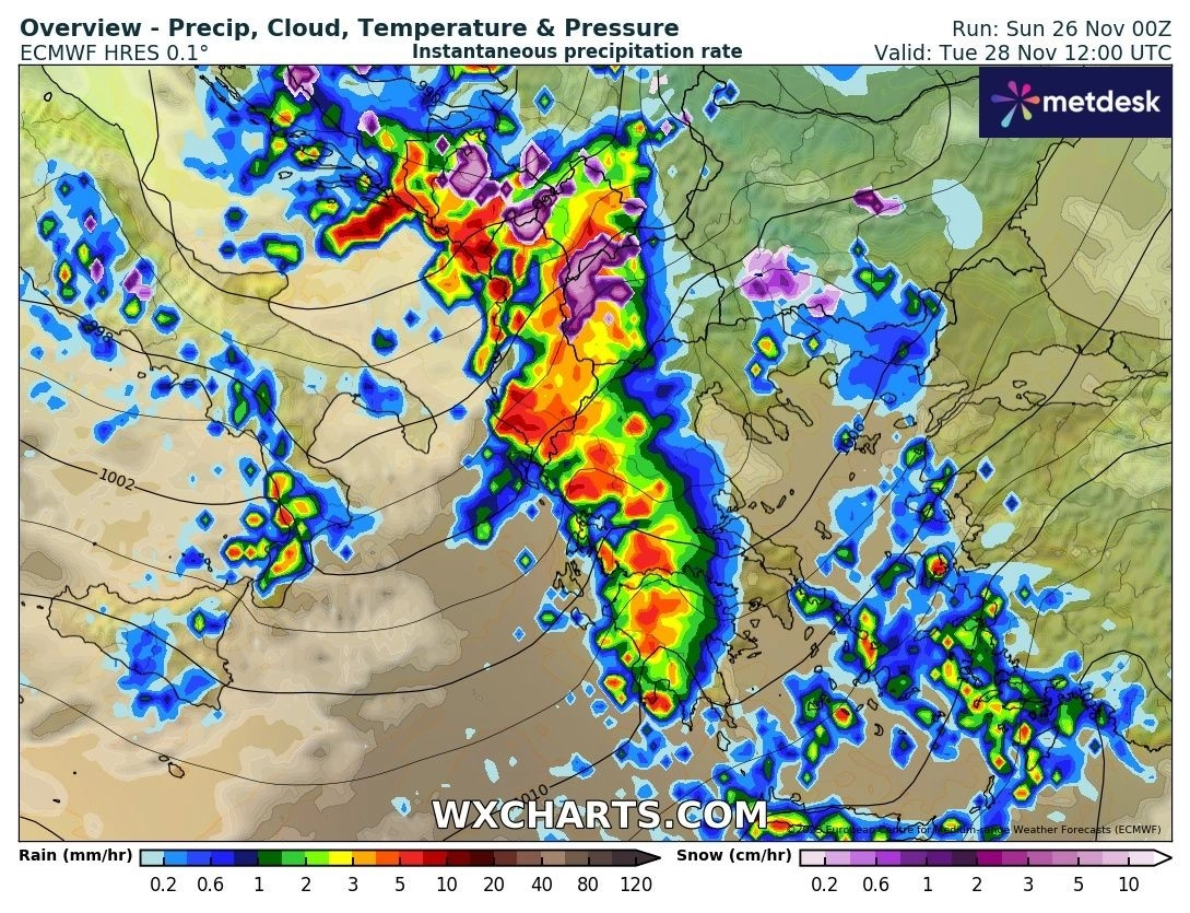 Πρόγνωση καιρού εβδομάδας : Βροχές και καταιγίδες την Τρίτη και την Τετάρτη - Παροδικές χιονοπτώσεις στα ορεινά της Βόρειας Ελλάδας