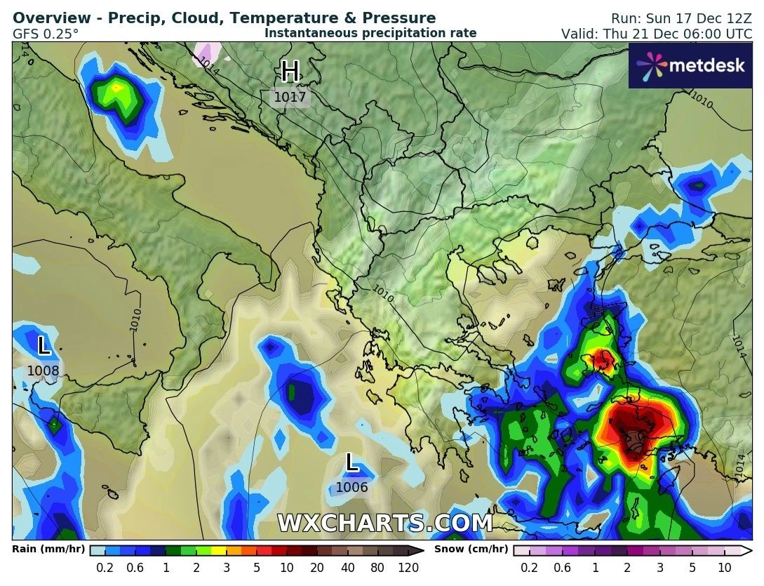 Πρόγνωση καιρού εβδομάδας : Τοπικά ισχυρές βροχές την Τετάρτη και την Πέμπτη στην ανατολική και νότια Ελλάδα