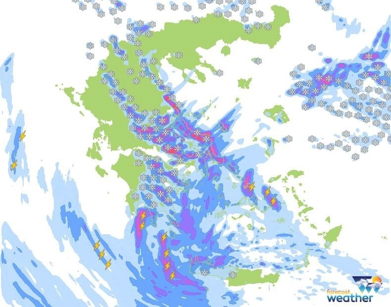 Ισχυρές βροχές στα νότια θαλάσσια και ισχυρές χιονοπτώσεις στα ανατολικά ημιπεδινά-ημιορεινά για αύριο Σάββατο.  