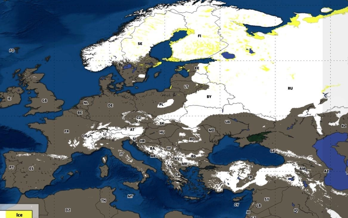 Xαμηλή η χιονοκάλυψη στην Ευρώπη. Δείτε τον σχετικό χάρτη.