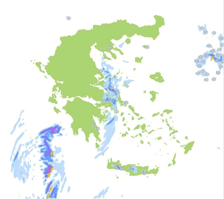Τοπικές βροχές και χιονοπτώσεις στα ορεινά της Ανατολικής και νότιας Ελλάδας αύριο Τετάρτη.