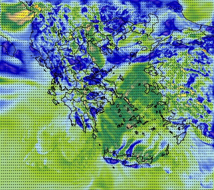 Τοπικές βροχές στα δυτικά και νότια - Ανατολικά νησιωτικά τμήματα. Ραγδαία πτώση της Θερμοκρασίας από το βράδυ.