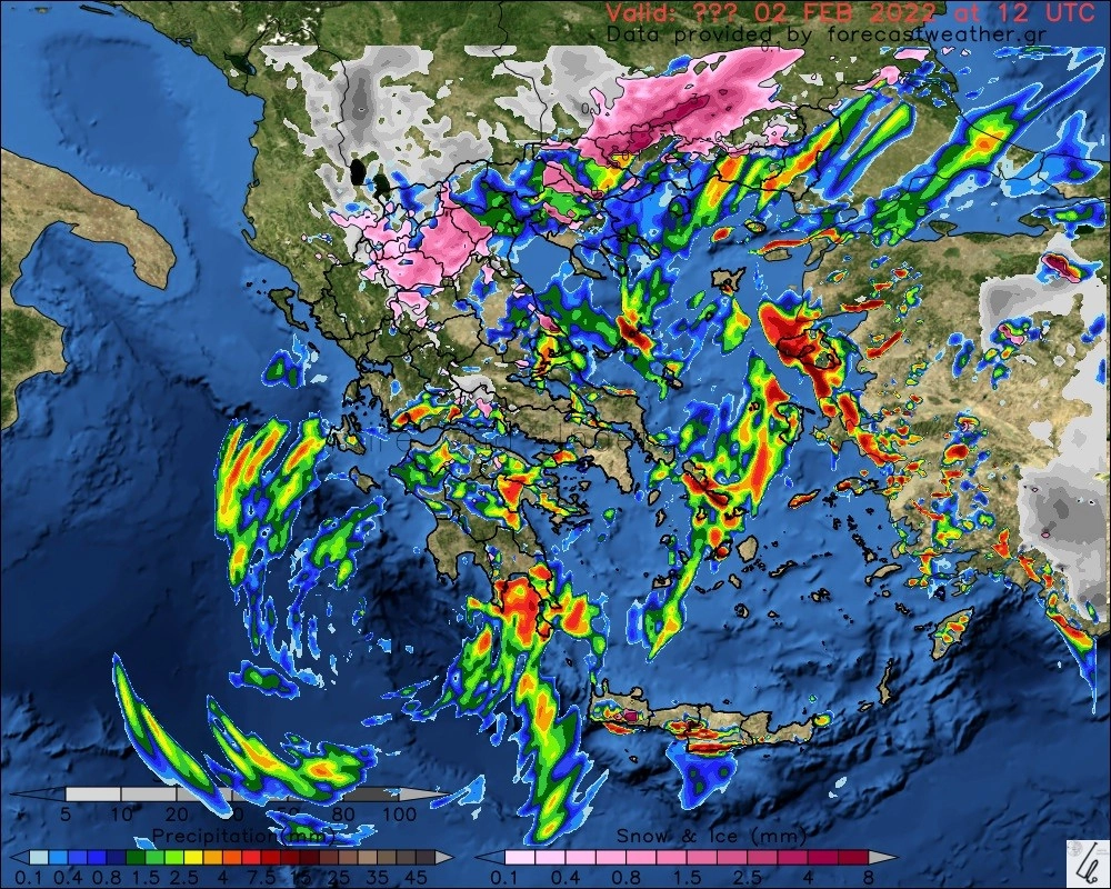 ⚡ Τοπικά ισχυρές καταιγίδες στα ανατολικά και νότια αύριο Τετάρτη 02-02-22