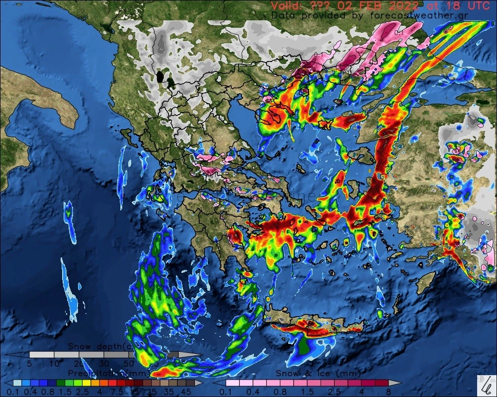 ⚡ Τοπικά ισχυρές καταιγίδες στα ανατολικά και νότια αύριο Τετάρτη 02-02-22