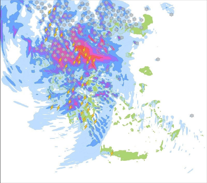 Σφοδρή κακοκαιρία με ισχυρότατες χιονοπτώσεις και καταιγίδες για αύριο Κυριακή 