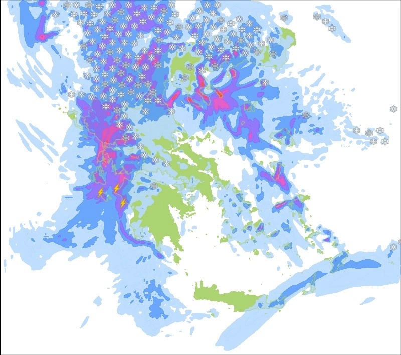 Χιονοπτώσεις τοπικά ισχυρές σε ημιορεινά και ορεινά και βροχές στα πεδινά για αύριο Κυριακή