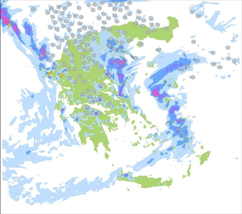 Μεταβολή του καιρού με χιονοπτώσεις πυκνές στα ορεινά, ημιορεινά της κεντρικής αλλά και ημιπεδινά της βόρειας χώρας για αύριο Τρίτη 