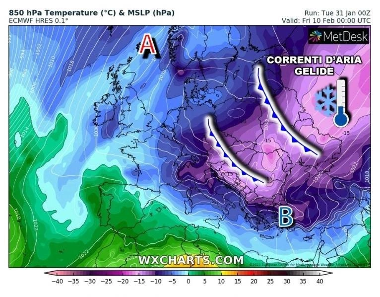 Ιταλοί μετεωρολόγοι : Παρατεταμένη κακοκαιρία με πολικές θερμοκρασίες και χιονοπτώσεις έως και τα πεδινά της ΝΑ Ευρώπης 