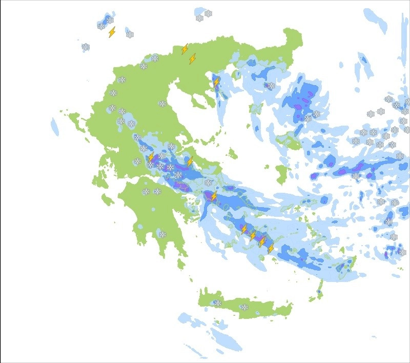 Ραγδαία η επιδείνωση του καιρού τις επομενες ώρες με βροχές και χιονοπτώσεις. 