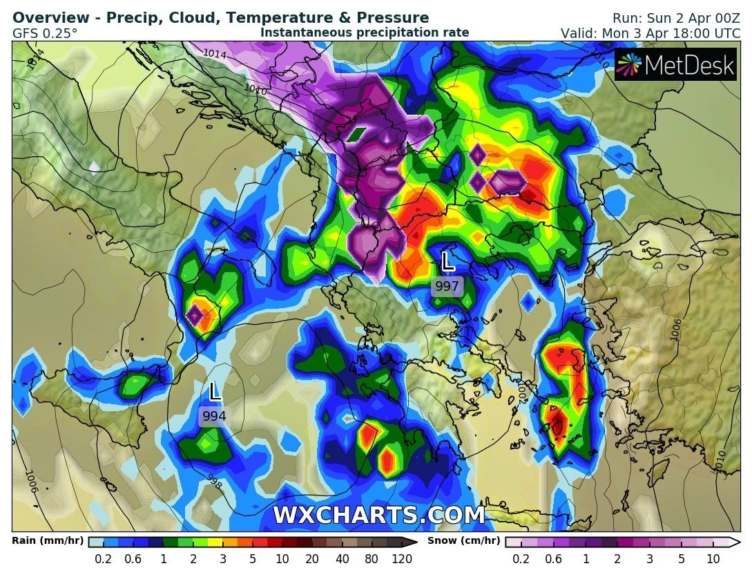 Πρόγνωση καιρού εβδομάδας : Κακοκαιρία με τοπικά ισχυρές βροχές, πιθανές χαλαζοπτώσεις και με χιονοπτώσεις στα ορεινά