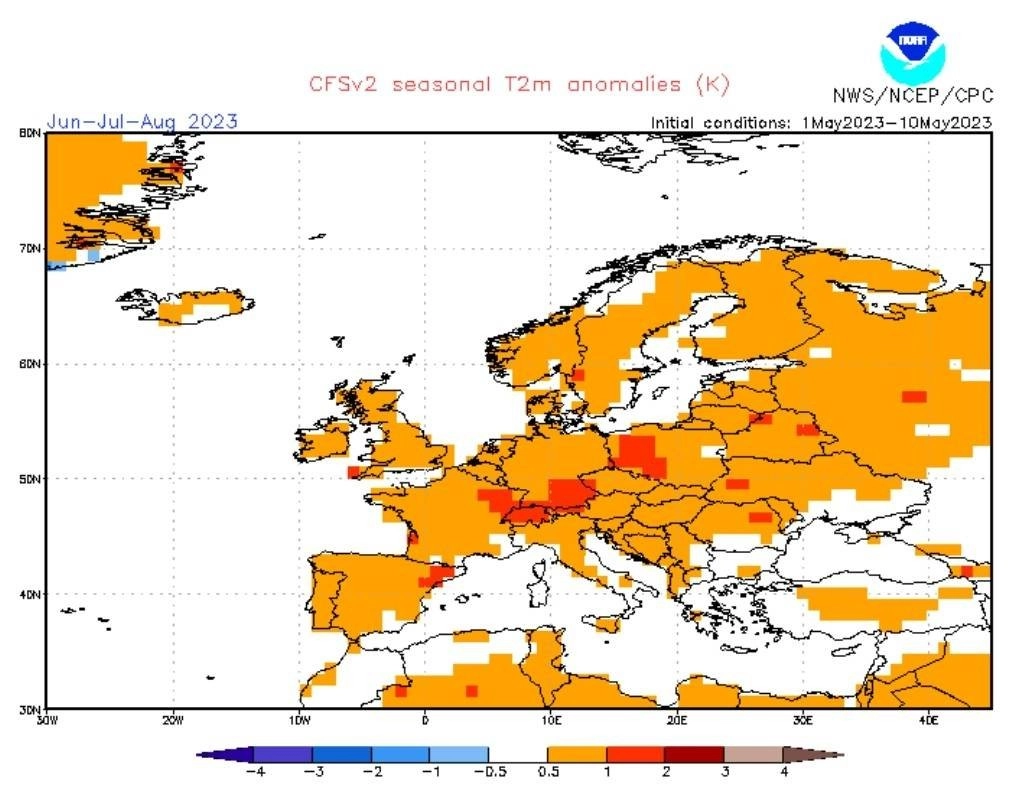 Ασταθές το καλοκαίρι του 2023 ειδικά στην Νοτιοανατολική Ευρώπη με βροχές και με θερμοκρασίες ελαφρώς χαμηλότερες από τον μέσο όρο