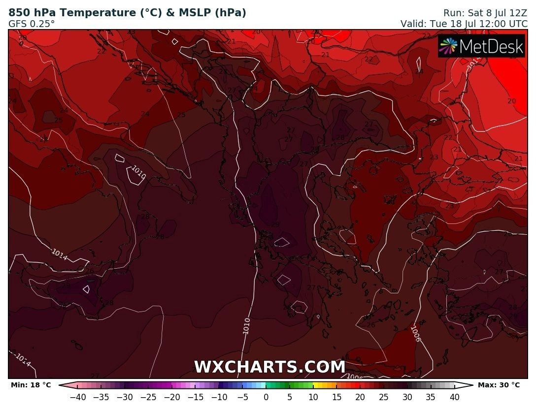 Πρόγνωση καιρού εβδομάδας : Κύμα καύσωνα θα επηρεάσει στην χώρα από την Τετάρτη 12 Ιουλίου που πιθανόν να έχει μεγάλη διάρκεια