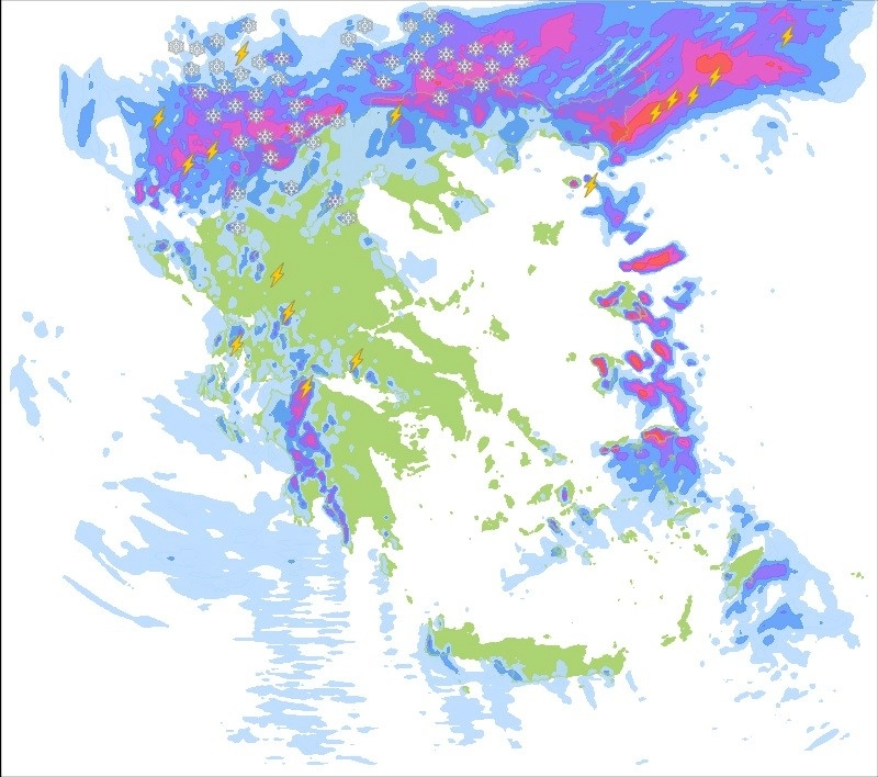 Θυελλώδεις βοριάδες στα πελάγη χιόνια στα ορεινά καταιγίδες στα πεδινά για αύριο Σάββατο.