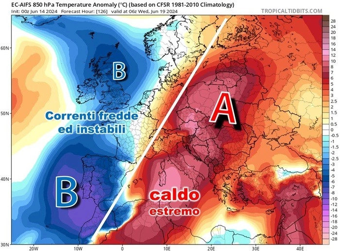 Χωρισμένη στα δυο Ευρώπη.  Κρύο στα Δυτικά Καύσωνας στα Ανατολικά