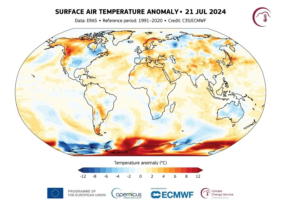 Copernicu, νέο παγκόσμιο μέσο ημερήσιο ρεκόρ θερμοκρασίας επιτεύχθηκε στις 21 Ιουλίου 2024