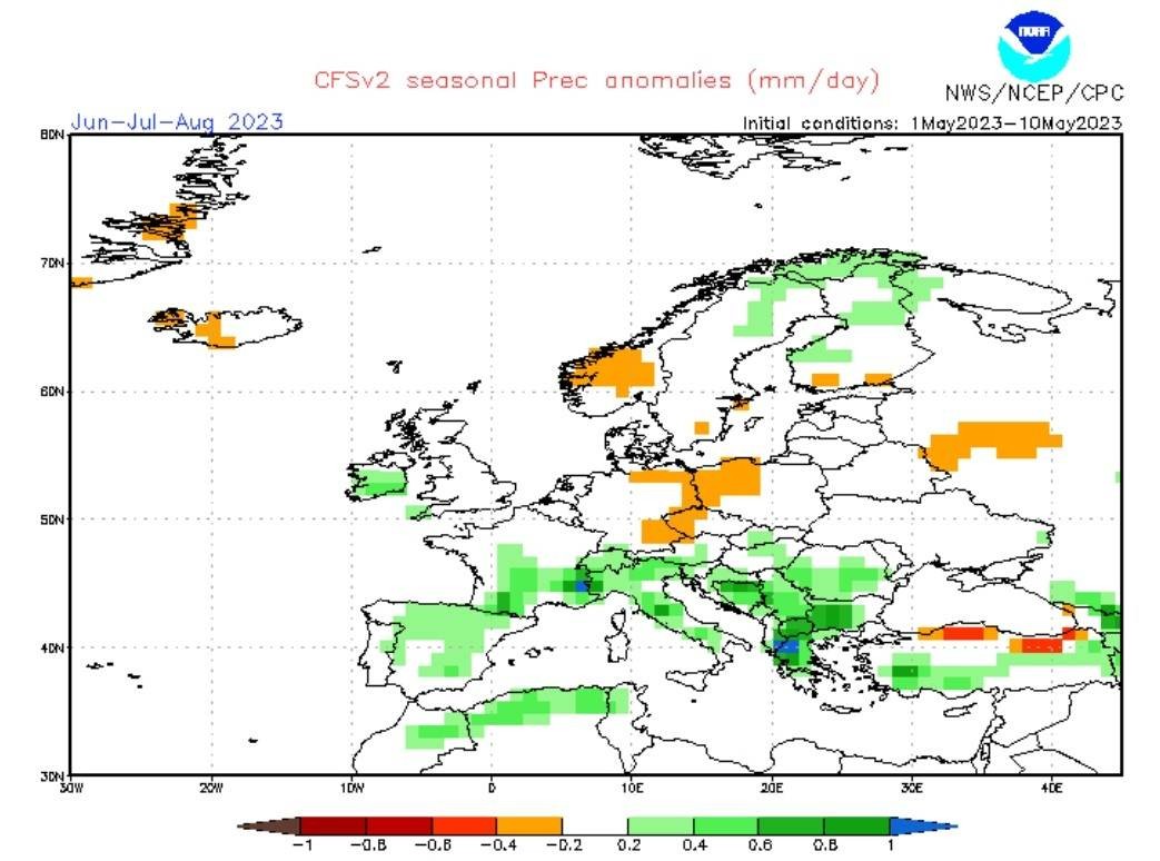 Ασταθές το καλοκαίρι του 2023 ειδικά στην Νοτιοανατολική Ευρώπη με βροχές και με θερμοκρασίες ελαφρώς χαμηλότερες από τον μέσο όρο