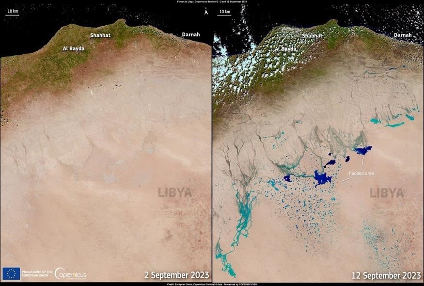 Κακοκαιρία Daniel: Συγκλονιστική εικόνα από δορυφόρο - Η έρημος Σαχάρα γέμισε λίμνες και ποτάμια 