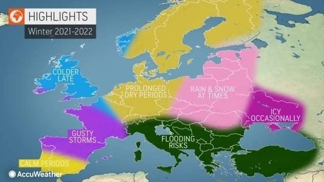 Χειμώνας 2021 -2022 Πολλές βροχές και χιόνια στην Ελλάδα βάση του Accuweather.